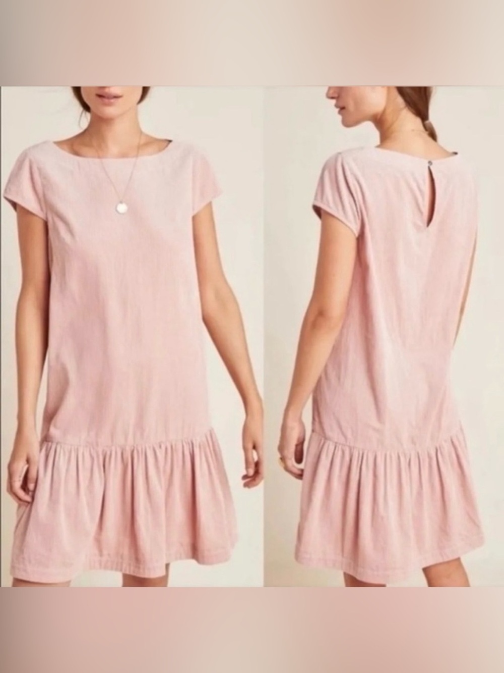 Maeve‎ Anthropologie Corduroy Cap Sleevee Drop Waist Mini Dress in Pink - 2
